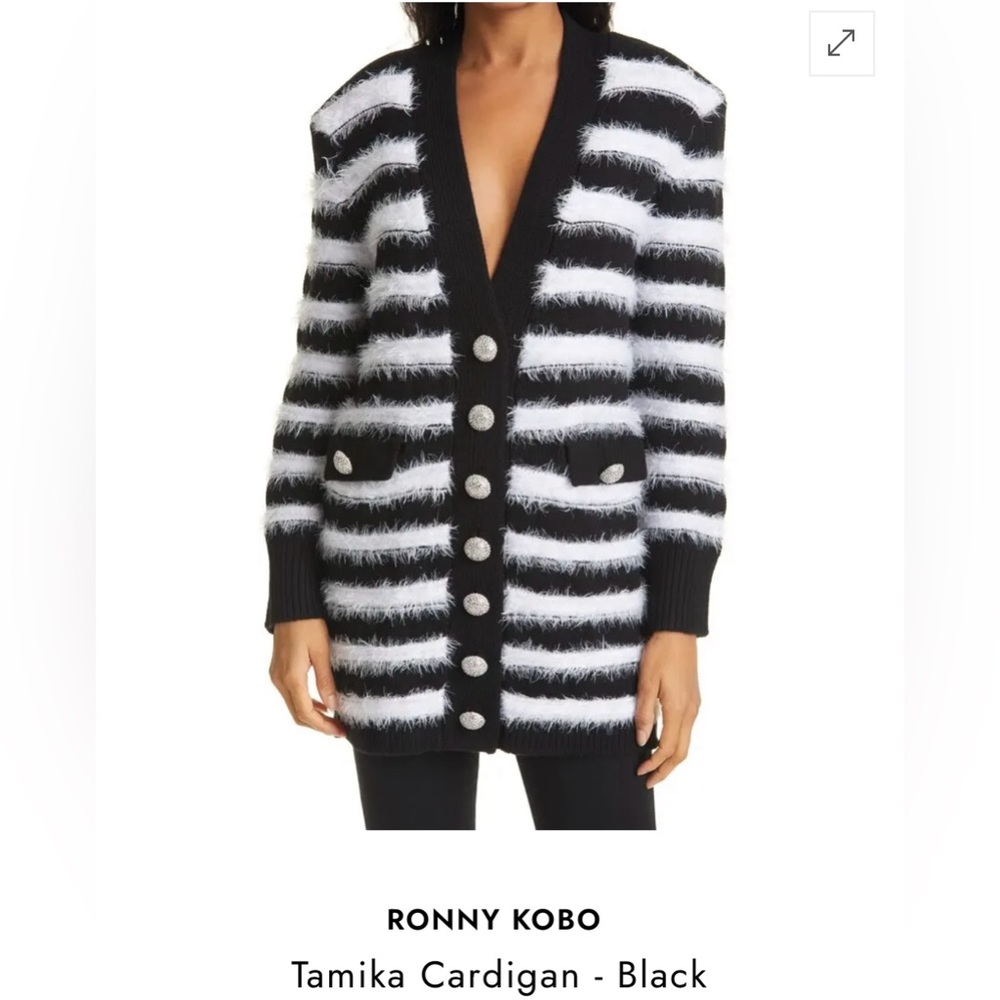 Ronny Kobo Black & White Striped Tamika Cardigan, size XL